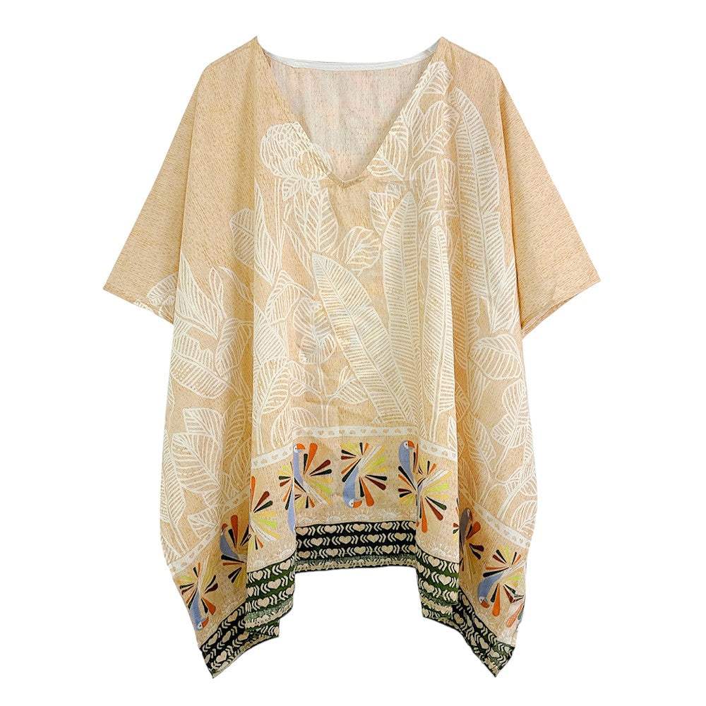 Leaf Print Cover Up Poncho - Madeline Love - Flyclothing LLC