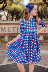 SMU Plaid Mustang 3/4 Sleeve Pocket Twirl Dress - Mila & Rose ® - Flyclothing LLC