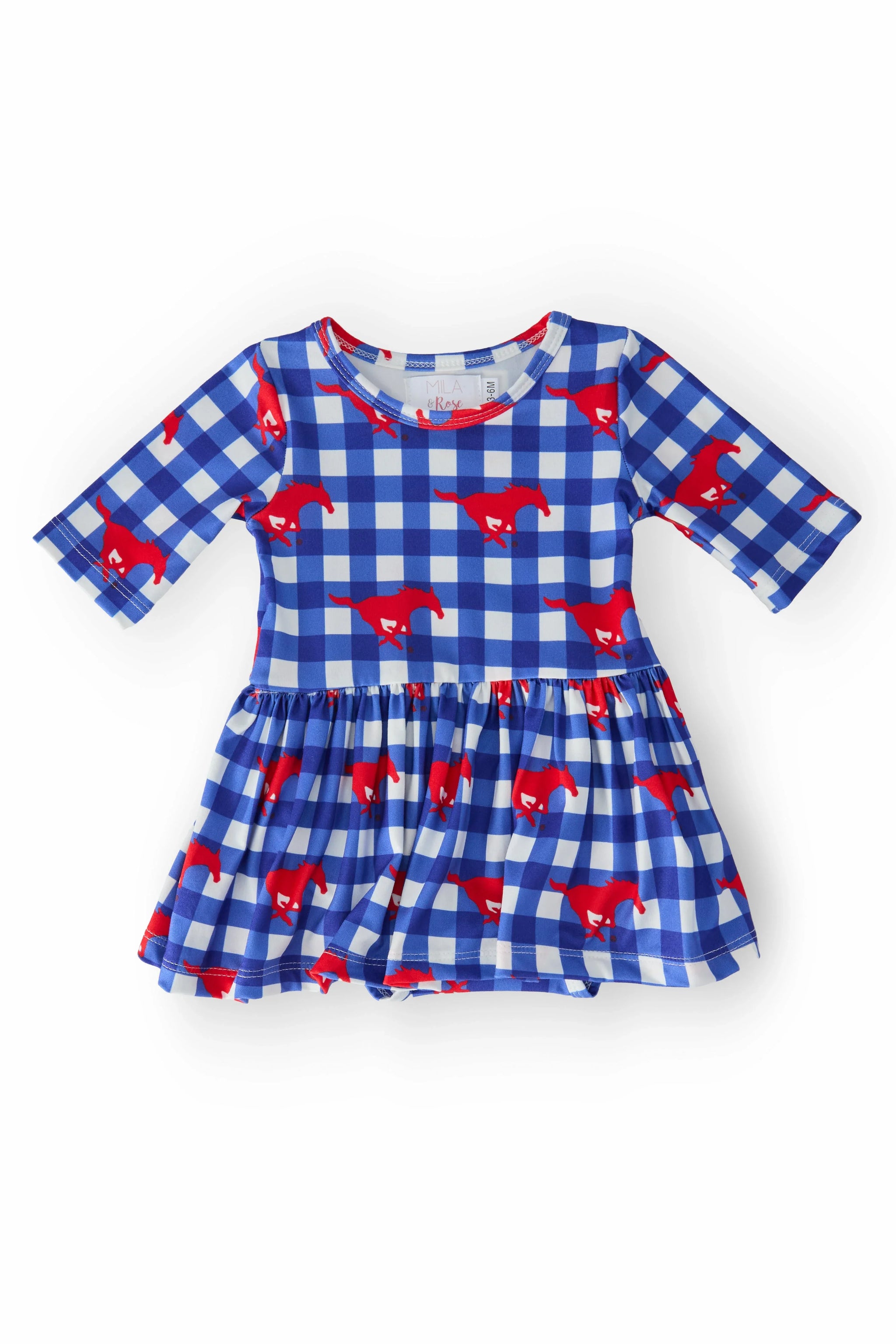 SMU Plaid Mustang 3/4 Sleeve Twirl Bodysuit - Mila & Rose ® - Flyclothing LLC
