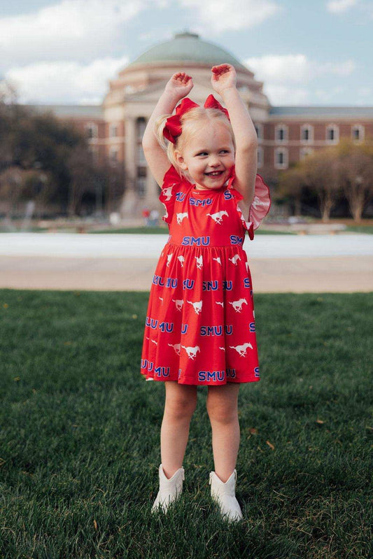 SMU Red Mustang Flutter Twirl Dress - Mila & Rose ® - Flyclothing LLC