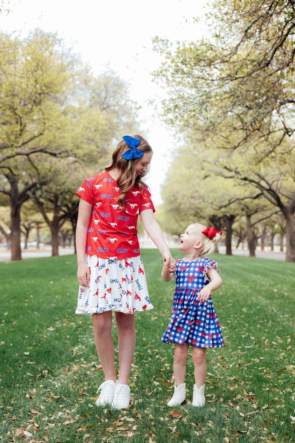 SMU Red Mustang Ruffle Pocket Tee - Mila & Rose ® - Flyclothing LLC