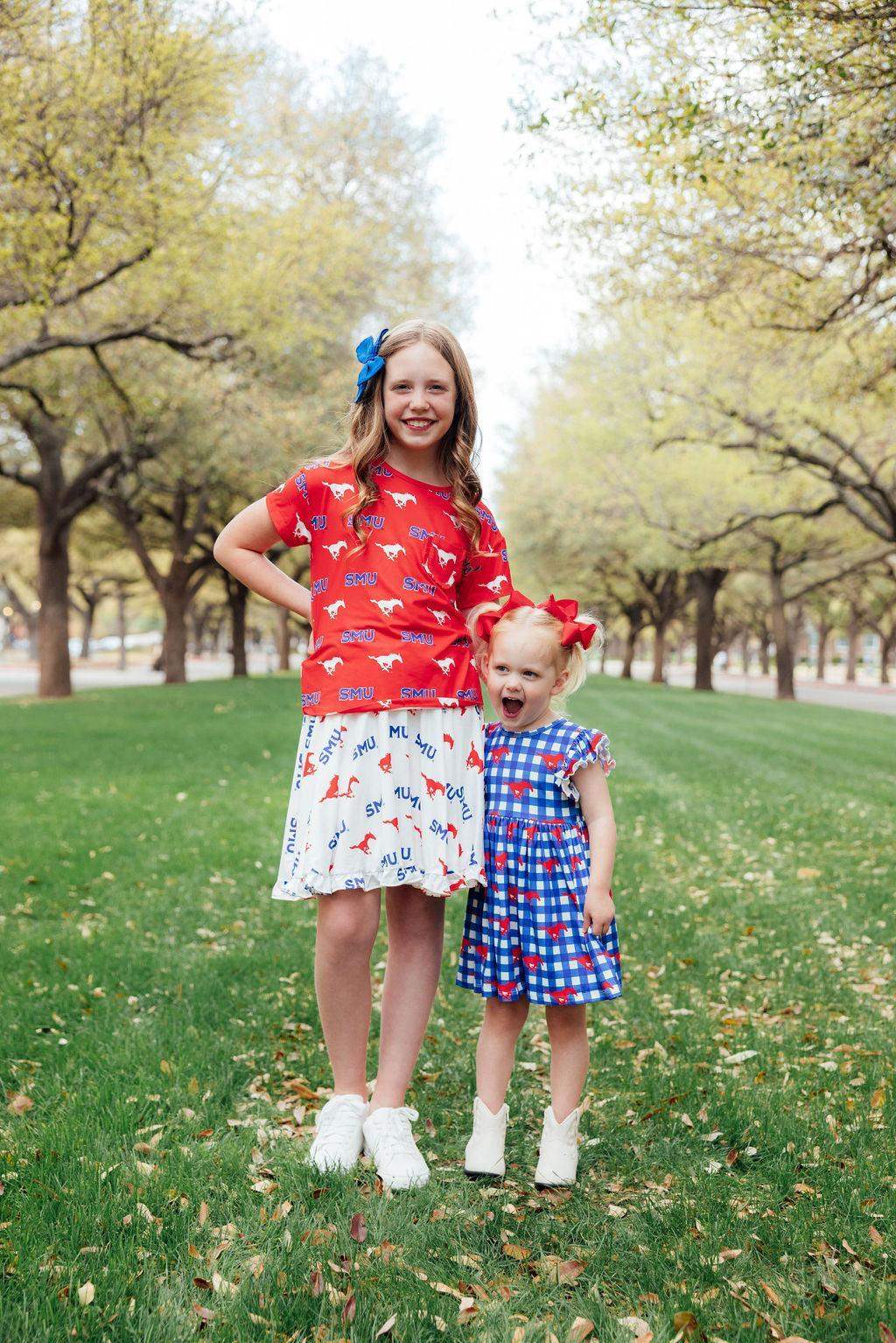 SMU Red Mustang Ruffle Pocket Tee - Mila & Rose ® - Flyclothing LLC