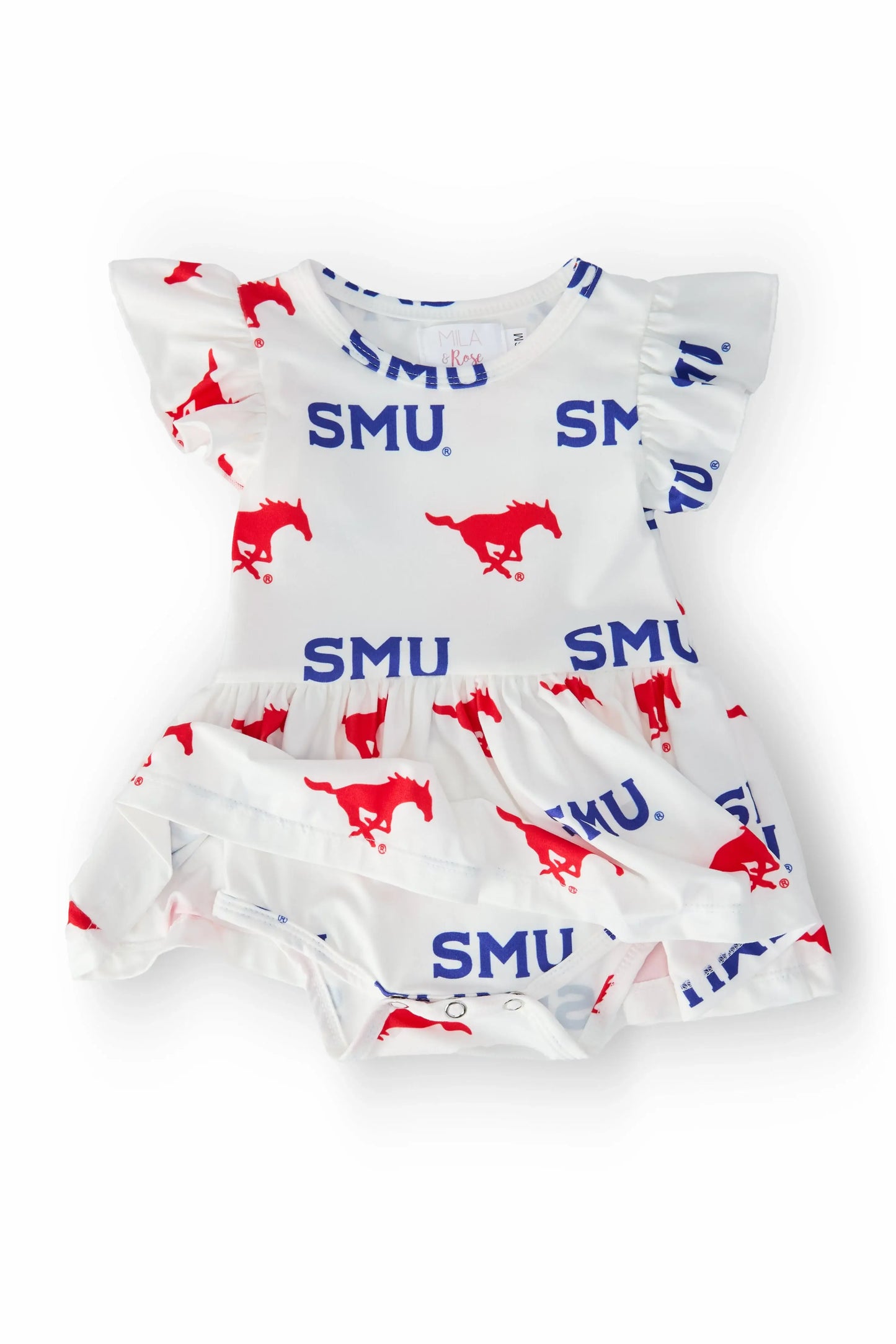 SMU White Mustang Flutter Twirl Bodysuit - Mila & Rose ® - Flyclothing LLC