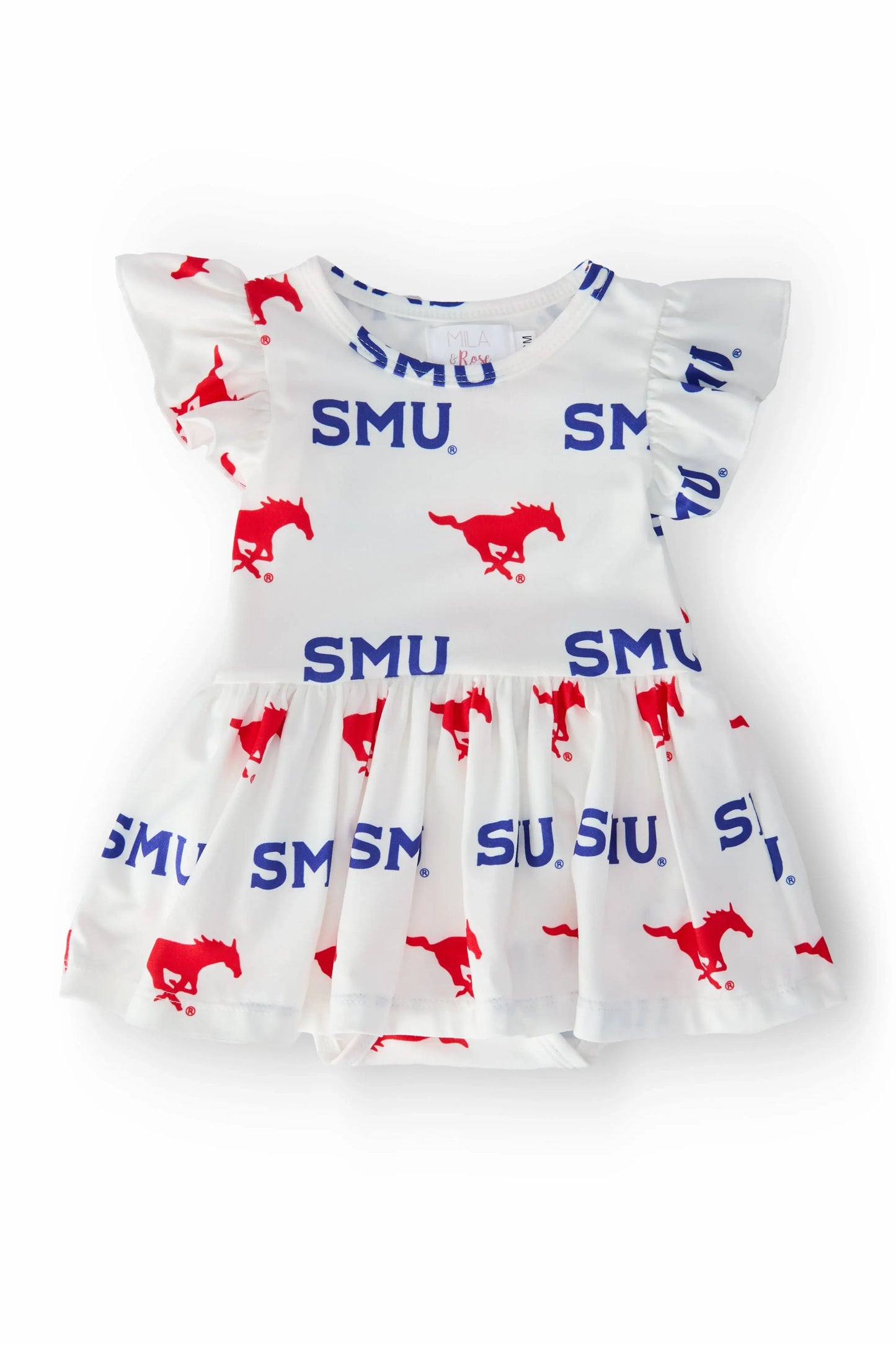 SMU White Mustang Flutter Twirl Bodysuit - Mila & Rose ® - Flyclothing LLC