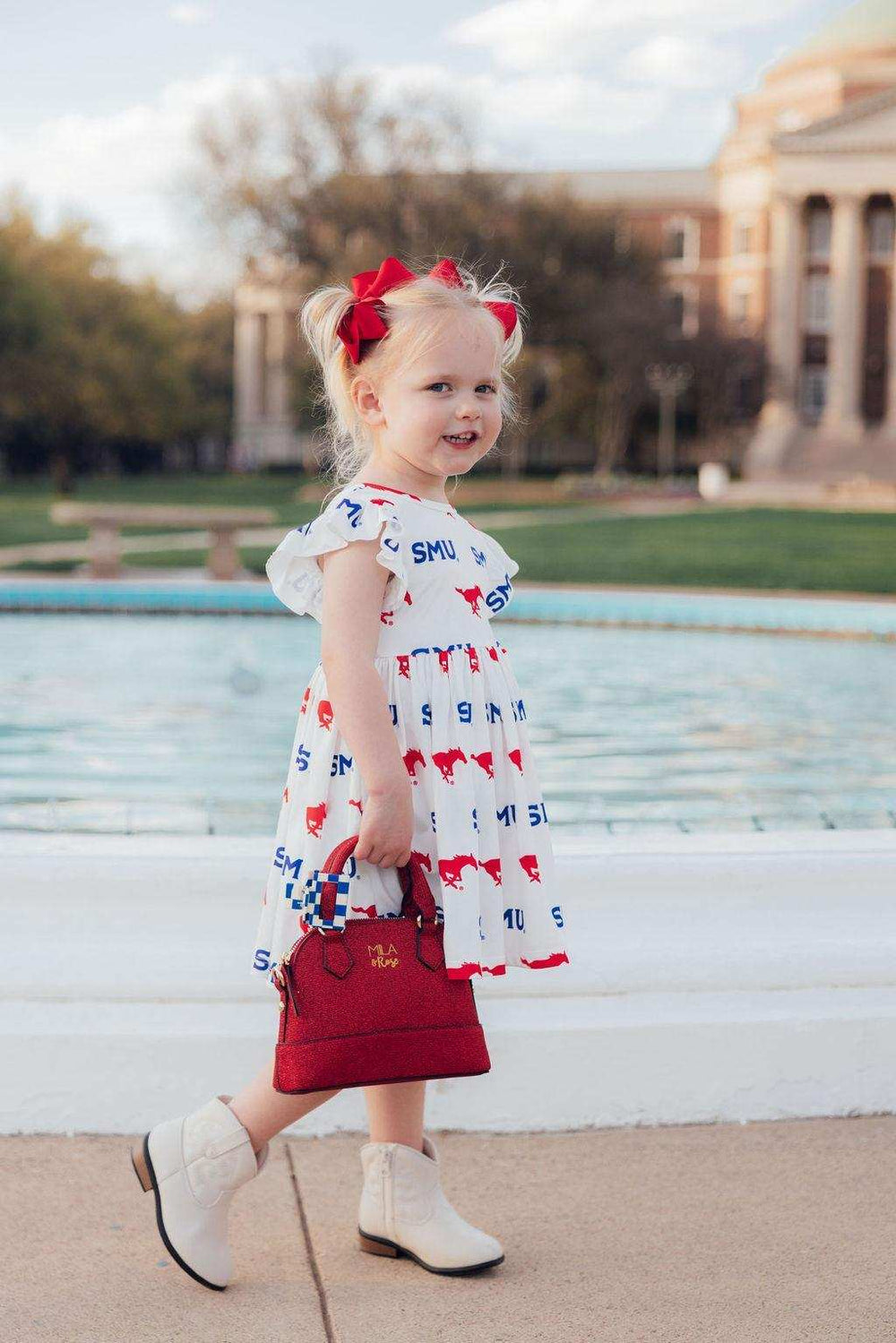SMU White Mustang Flutter Twirl Dress - Mila & Rose ® - Flyclothing LLC