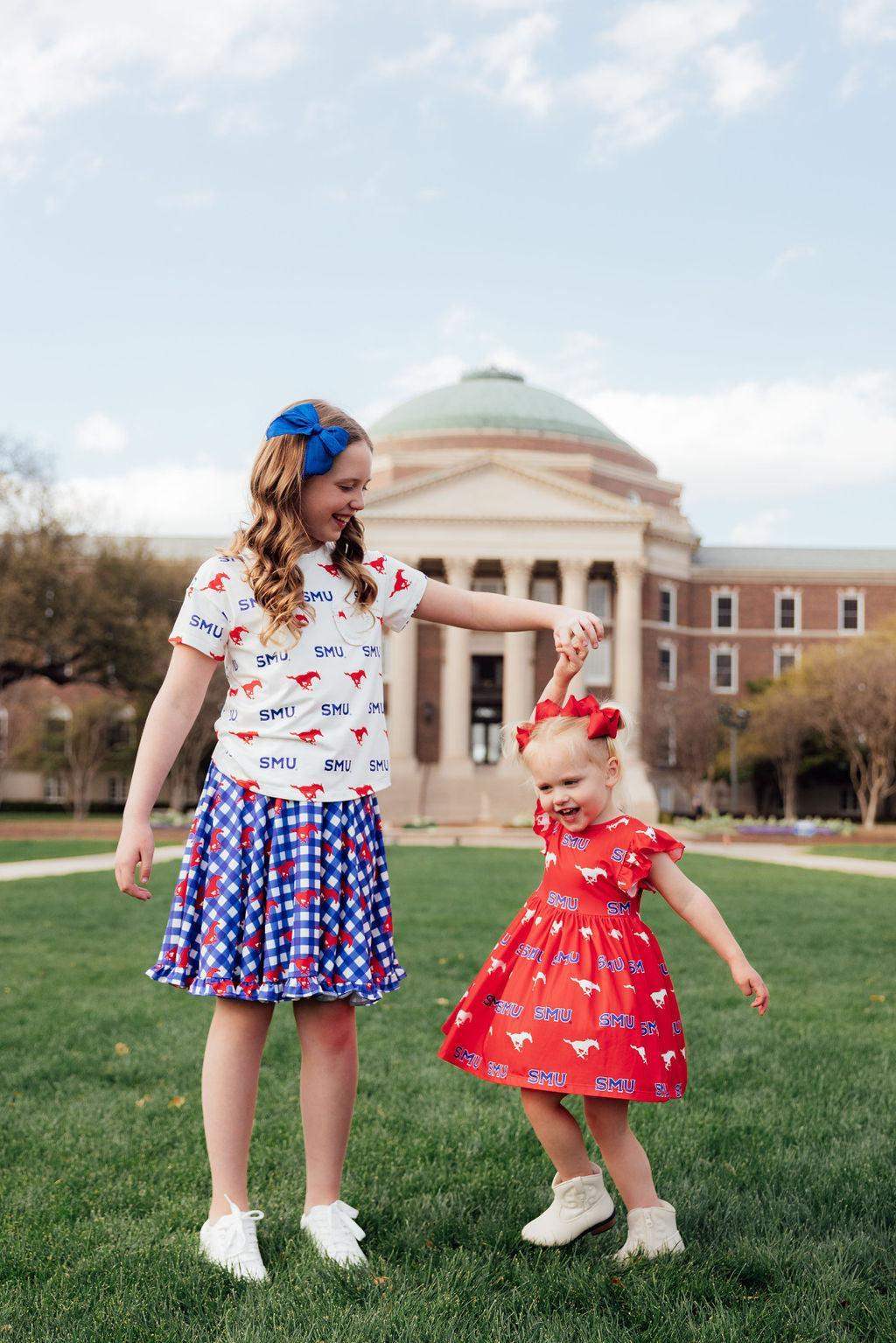 SMU White Mustang Ruffle Pocket Tee - Mila & Rose ® - Flyclothing LLC