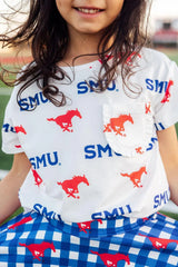 SMU White Mustang Ruffle Pocket Tee - Mila & Rose ® - Flyclothing LLC