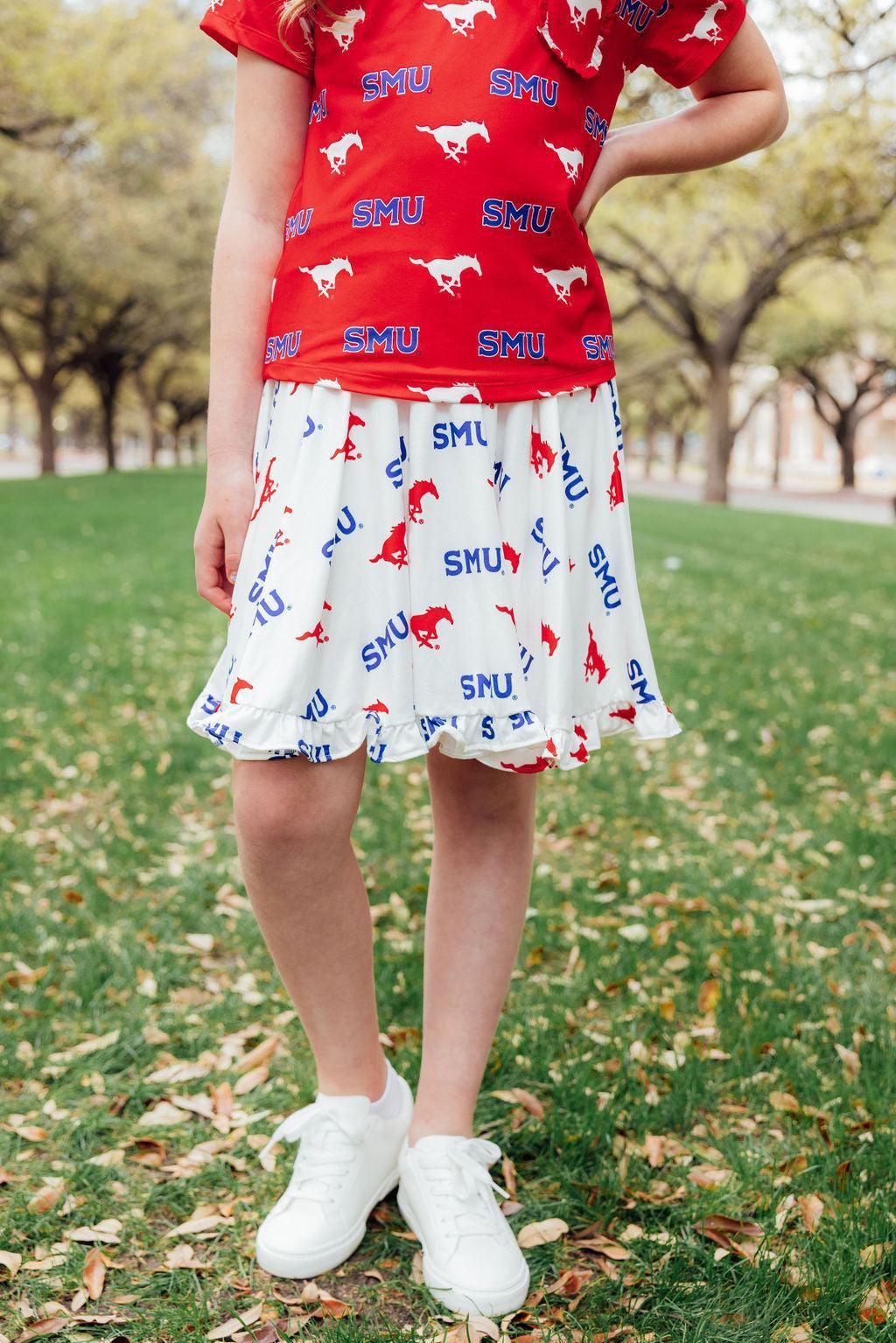 SMU White Mustang Ruffle Twirl Skort - Mila & Rose ® - Flyclothing LLC