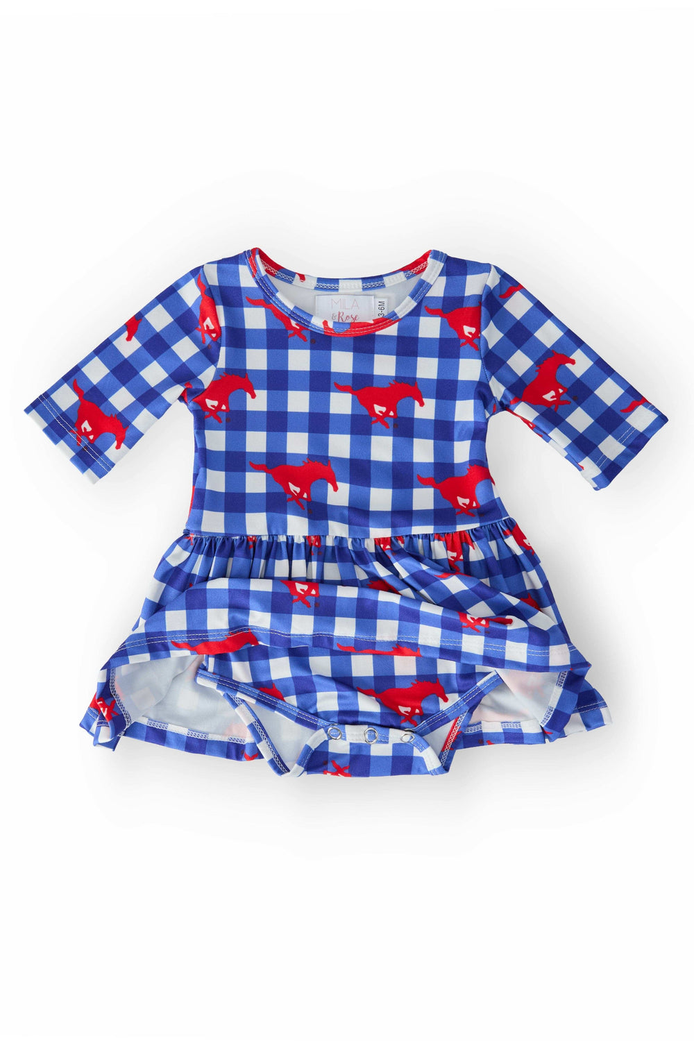 SMU Plaid Mustang 3/4 Sleeve Twirl Bodysuit - Mila & Rose ® - Flyclothing LLC