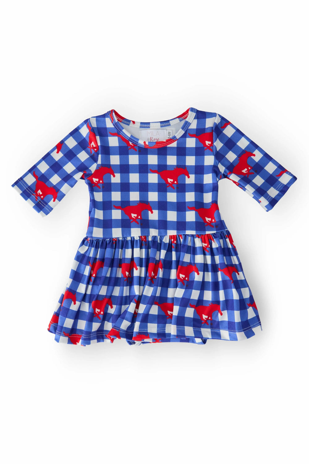 SMU Plaid Mustang 3/4 Sleeve Twirl Bodysuit - Mila & Rose ®