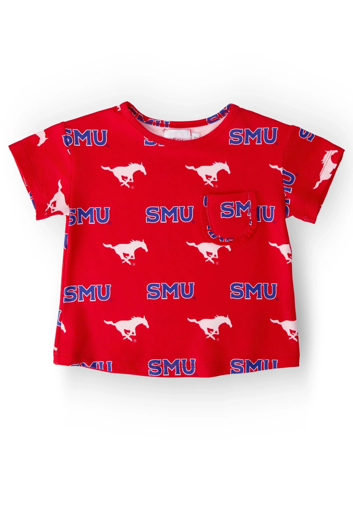 SMU Red Mustang Ruffle Pocket Tee - Mila & Rose ® - Flyclothing LLC