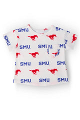 SMU White Mustang Ruffle Pocket Tee - Mila & Rose ® - Flyclothing LLC