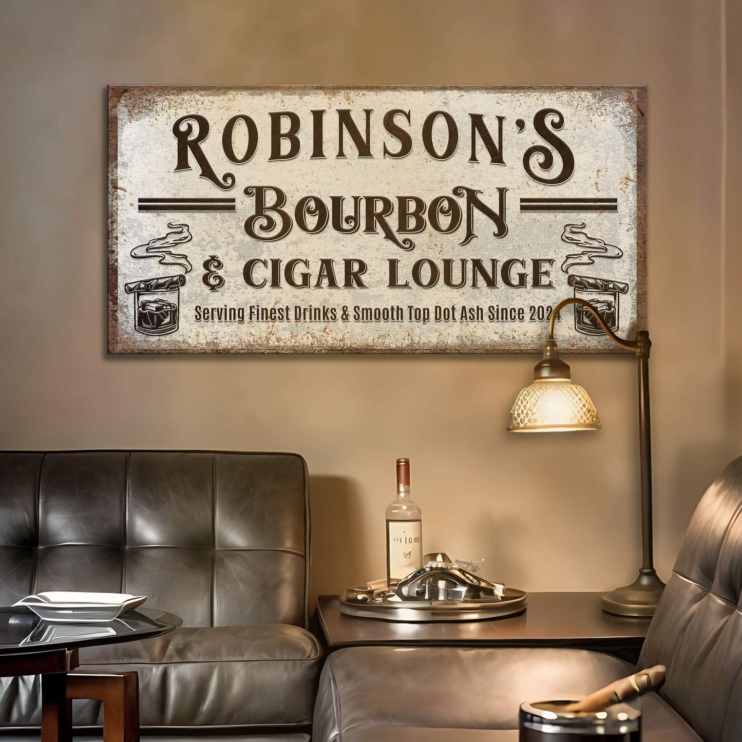 Personalized Bourbon and Cigar Bar Sign - Tailored Canvases - Flyclothing LLC