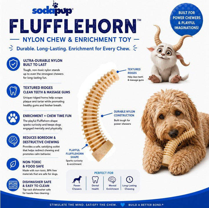 Flufflehorn Dental Antler - Durable Nylon Dog Chew Toy XL | USA Made - SodaPup/True Dogs, LLC - Flyclothing LLC