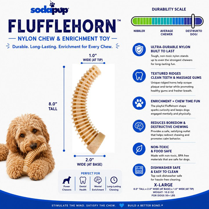 Flufflehorn Dental Antler - Durable Nylon Dog Chew Toy XL | USA Made - SodaPup/True Dogs, LLC - Flyclothing LLC