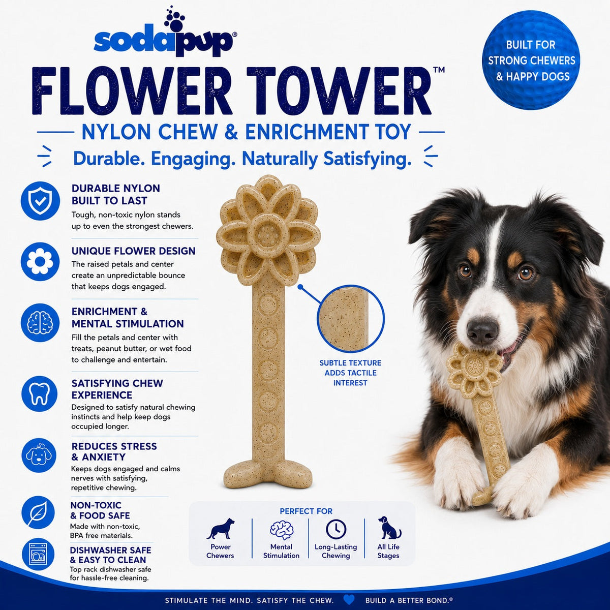 Flower Tower Nylon Chew Toy for Aggressive Chewers - USA Made Enrichment Toy - SodaPup/True Dogs, LLC - Flyclothing LLC