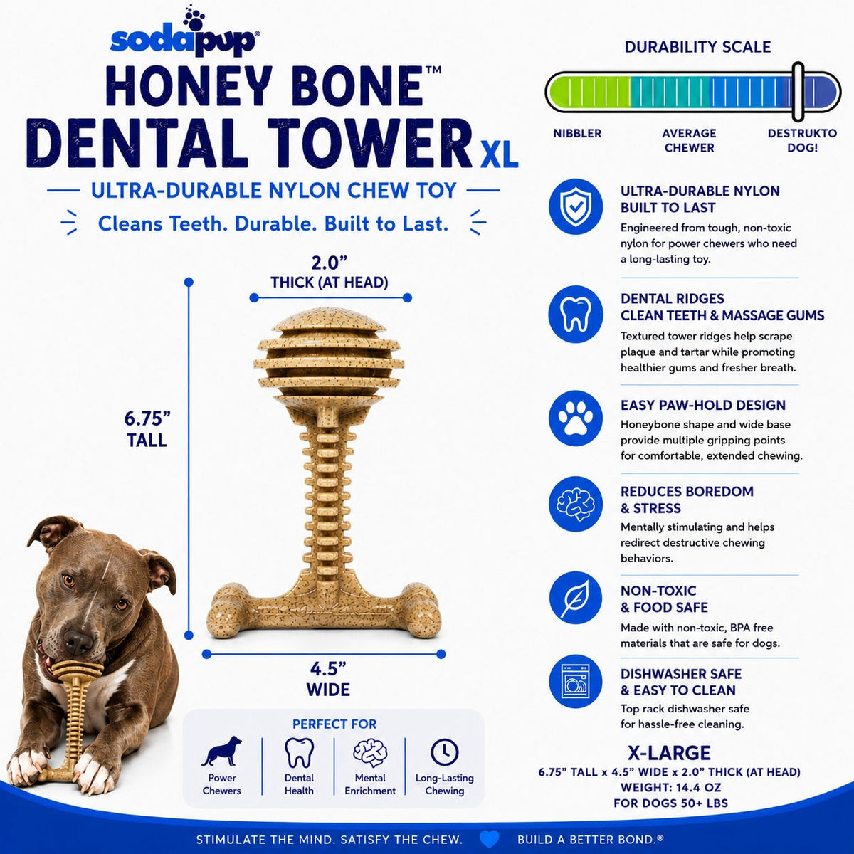 Honey Bone Dental Tower - Durable Nylon Dog Chew Toy XL | USA Made - SodaPup/True Dogs, LLC - Flyclothing LLC