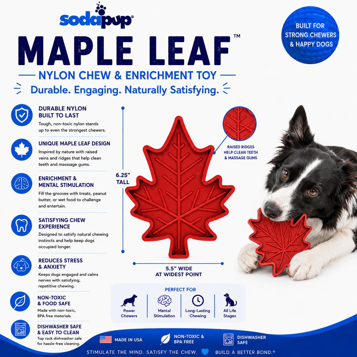 Canadian Maple Leaf Nylon Dog Chew Toy - Durable & USA Made - SodaPup/True Dogs, LLC - Flyclothing LLC