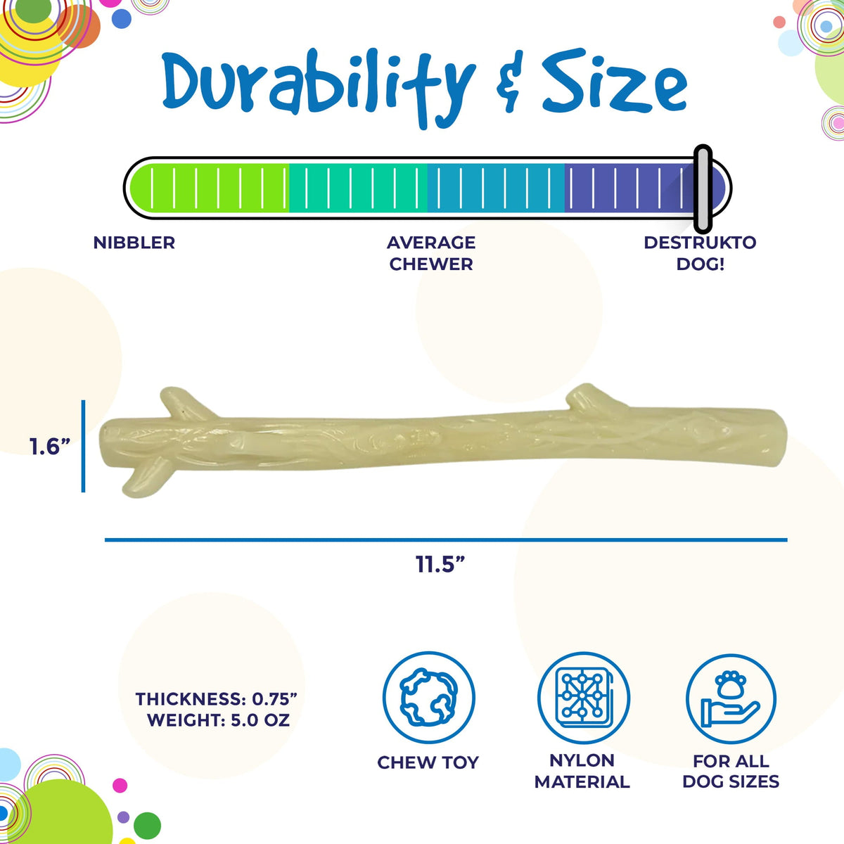 Durable Nylon Glow in the Dark Chew Stick for Power Chewers | USA Made | SodaPup - SodaPup/True Dogs, LLC - Flyclothing LLC