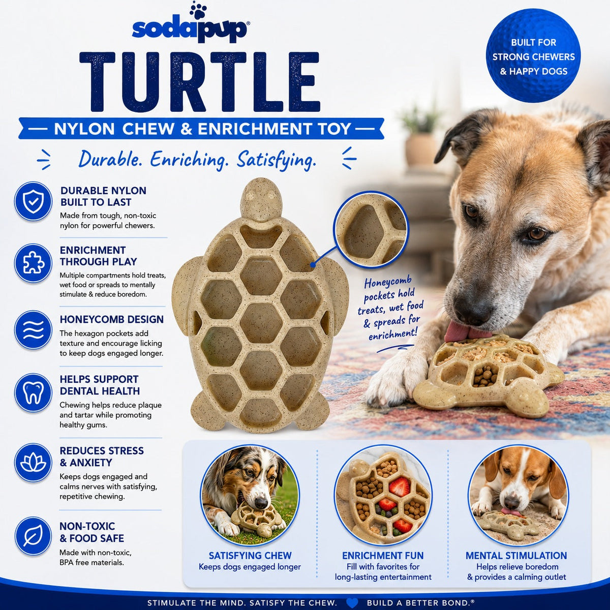 Turtle Nylon Chew Toy - Ultra-Durable Enrichment Toy for Power Chewers USA - SodaPup/True Dogs, LLC - Flyclothing LLC