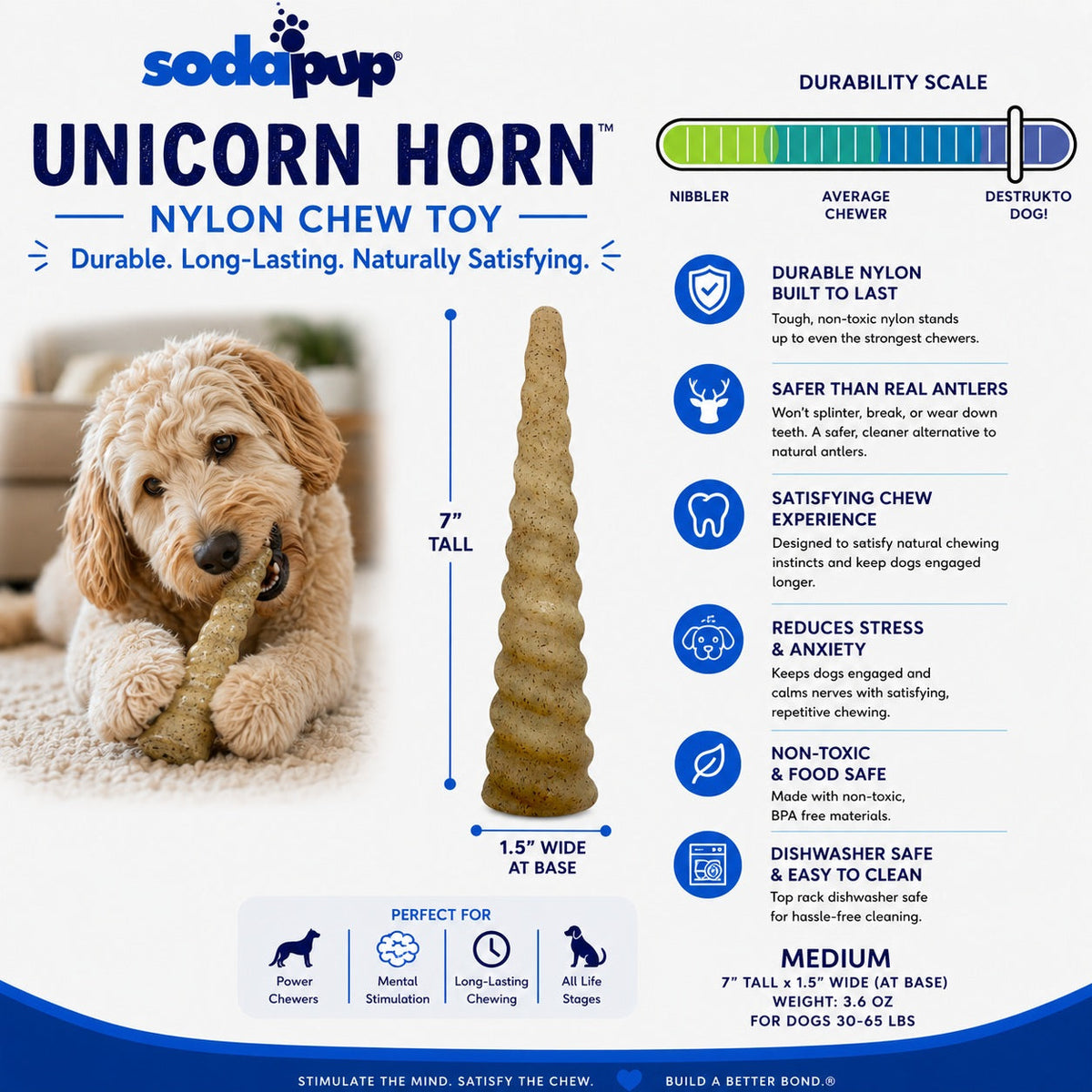 Unicorn Horn Nylon Dog Chew Toy | Durable for Aggressive Chewers | SodaPup - SodaPup/True Dogs, LLC - Flyclothing LLC