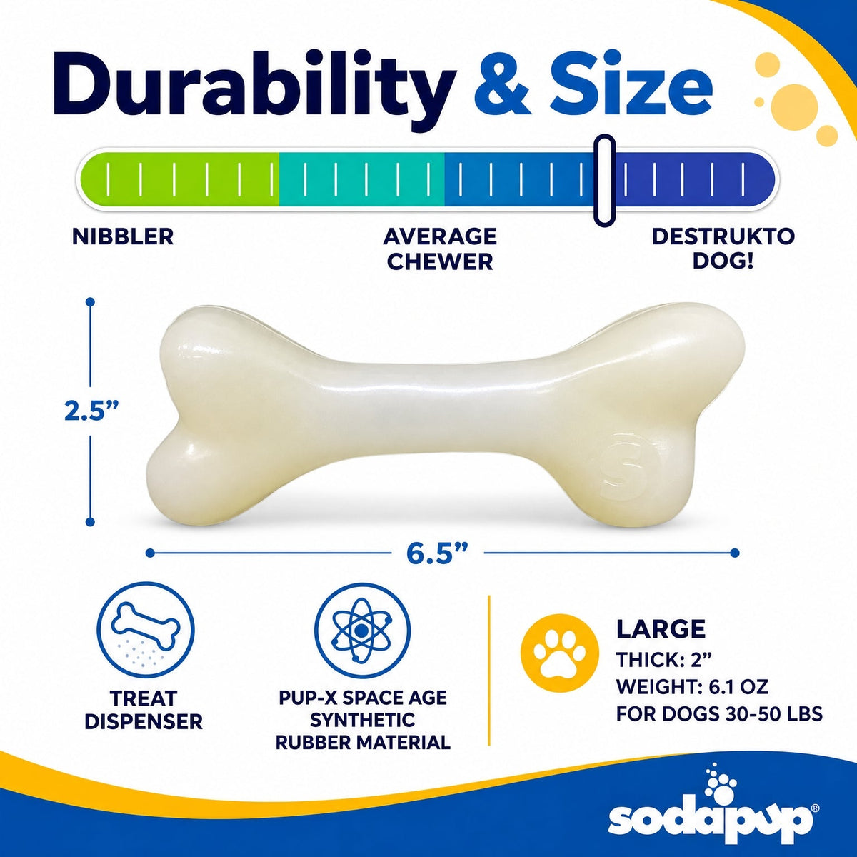 PUP-X Rubber Glow in the Dark Chew Bone Dog Toy - Durable, Floats, Chew Toy for Large Dogs | USA - SodaPup/True Dogs, LLC - Flyclothing LLC