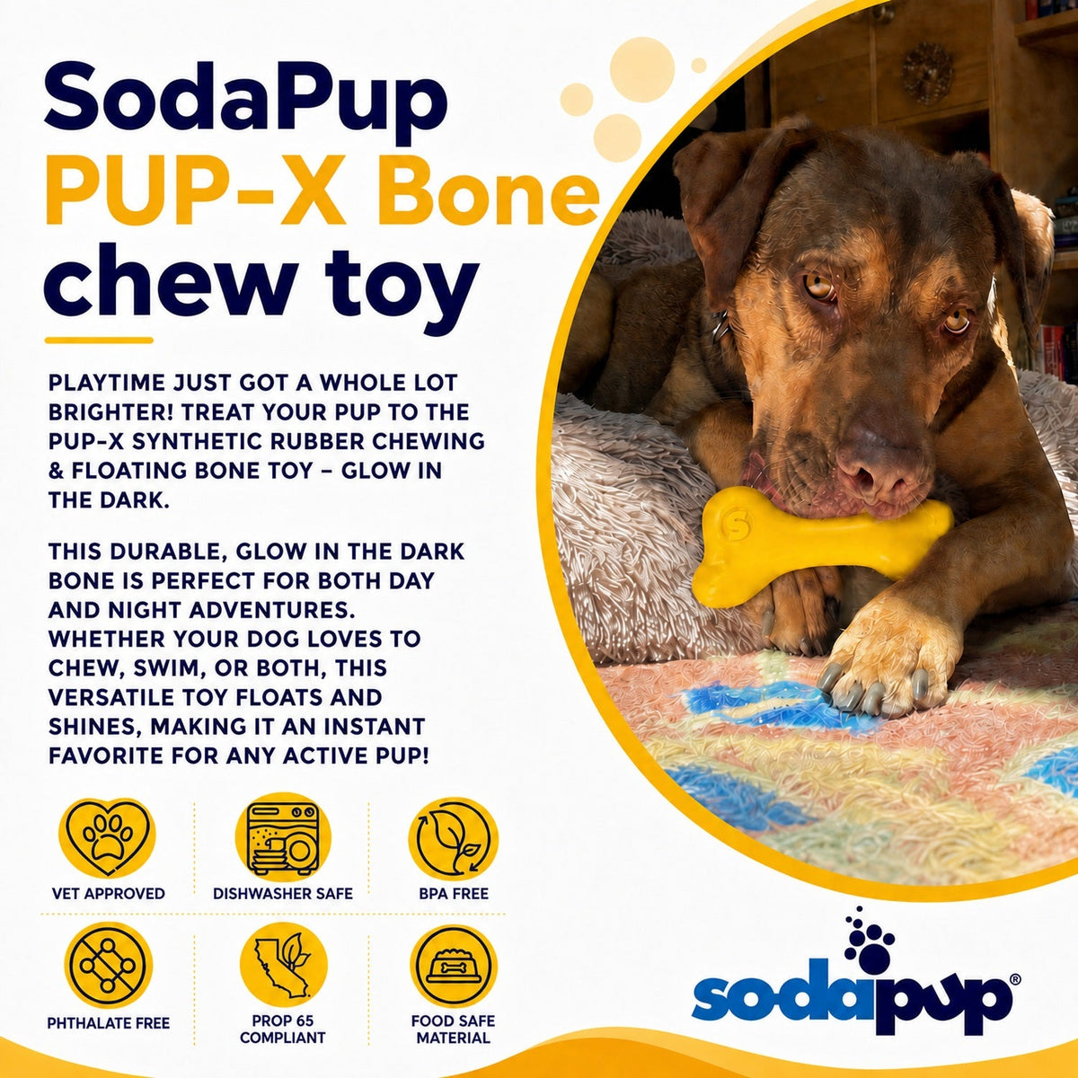 PUP-X Rubber Bone Dog Toy - Durable, Floats, Chew Toy for Large Dogs | USA - SodaPup/True Dogs, LLC - Flyclothing LLC