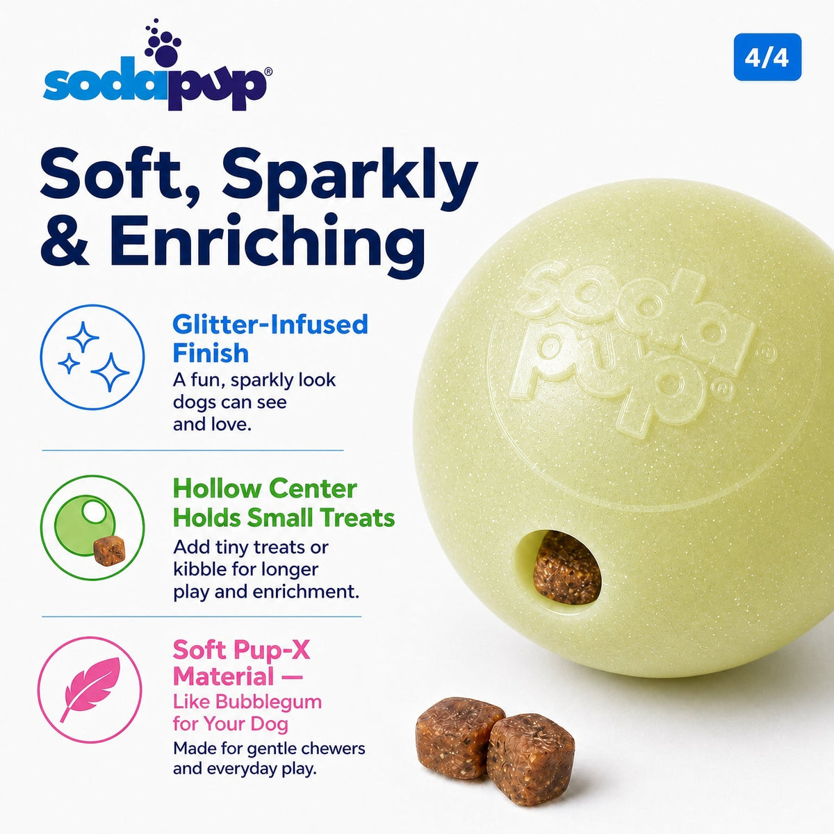 Glow in the Dark Glitter Ball 2-Pack Dog Toy | Soft PUP-X Rubber Floating Fetch Ball with Treat Dispenser | USA Made - SodaPup/True Dogs, LLC - Flyclothing LLC