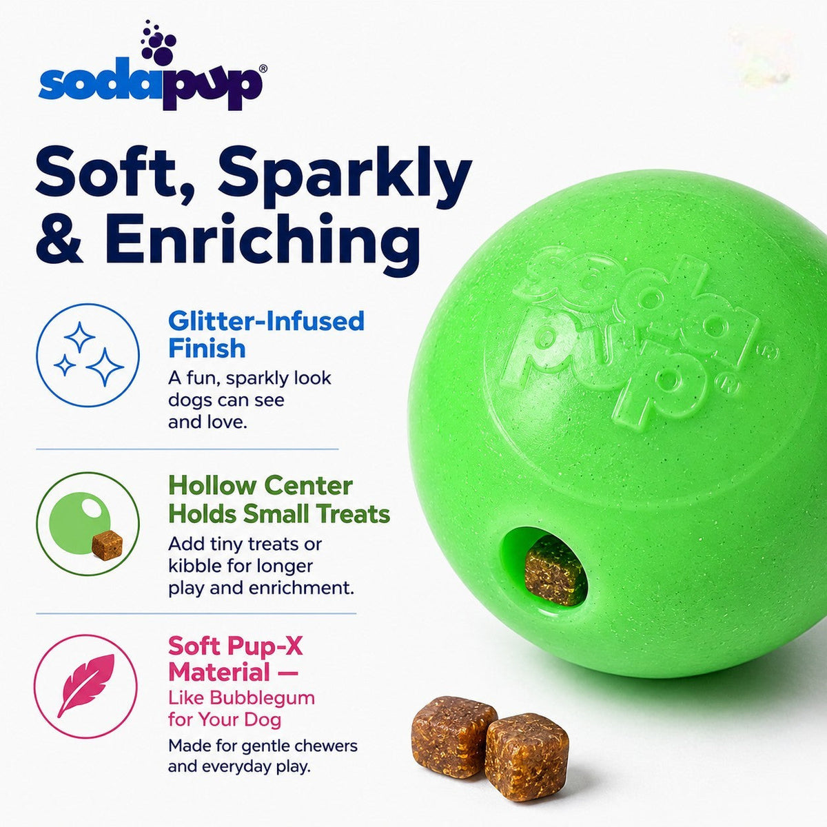 Green Glitter Ball 2-Pack Dog Toy | Soft PUP-X Rubber Floating Fetch Ball with Treat Dispenser | USA Made - SodaPup/True Dogs, LLC - Flyclothing LLC