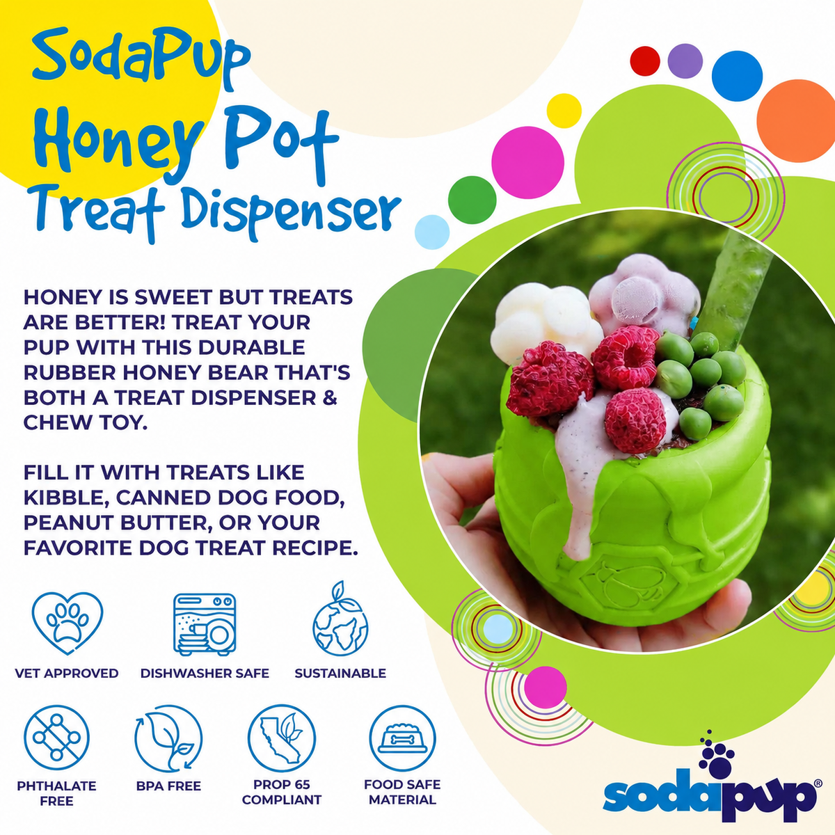 Honey Pot Dog eCup Treat Dispenser | Durable PUP-X Rubber Enrichment Toy | USA Made - Limited Edition Apple Green - SodaPup/True Dogs, LLC - Flyclothing LLC