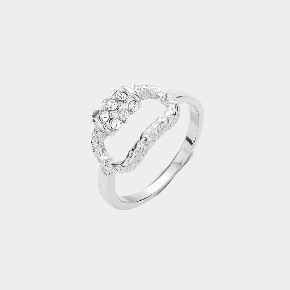 Rhinestone Embellished Curved Open Oval Ring - Madeline Love - Flyclothing LLC