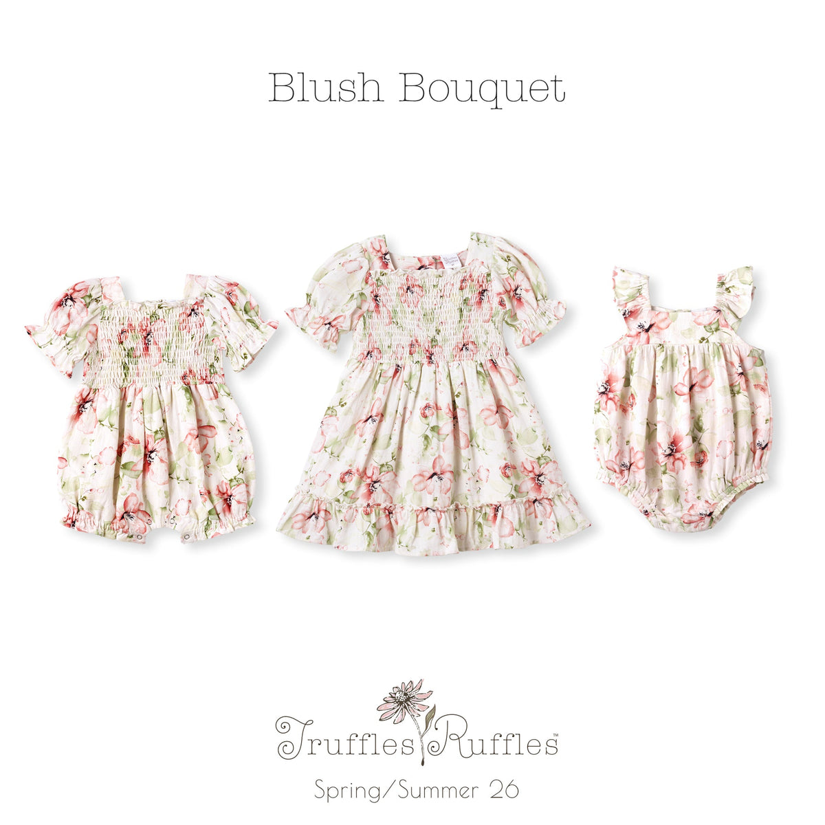 Blush Bouquet Smocked Bodice Puff Sleeve Dress - Tesa Babe - Flyclothing LLC