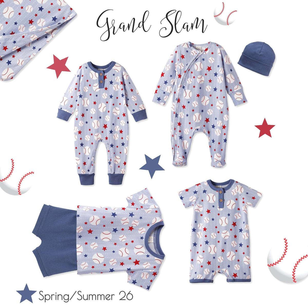 Grand Slam Bamboo Baseball Henley Romper for Baby Boys - Tesa Babe - Flyclothing LLC