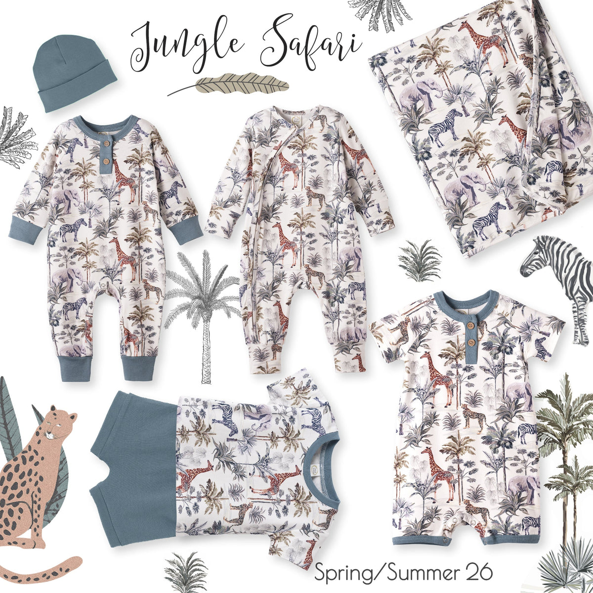 Jungle Safari Bamboo Baby Boy Shorty Romper - Tesa Babe - Flyclothing LLC