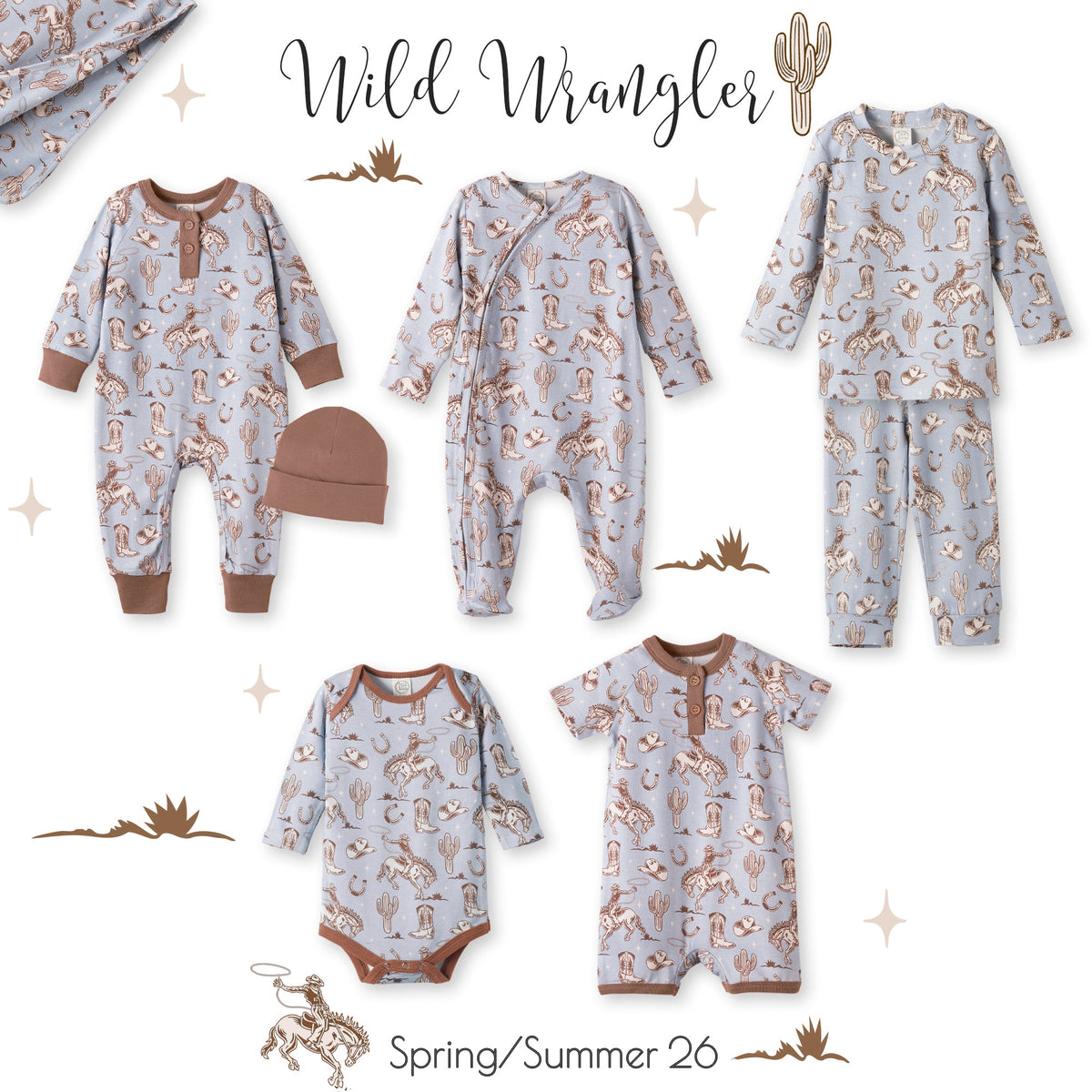 Wild Wrangler/Blue Western Baby Boy Bamboo Zipper Romper - Tesa Babe - Flyclothing LLC