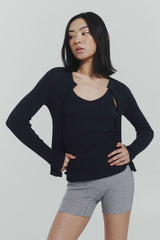 Ribbed Knit Cardigan in Navy