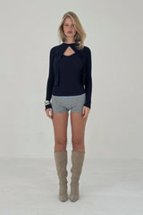 Ribbed Knit Cardigan in Navy