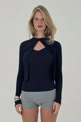 Ribbed Knit Cardigan in Navy