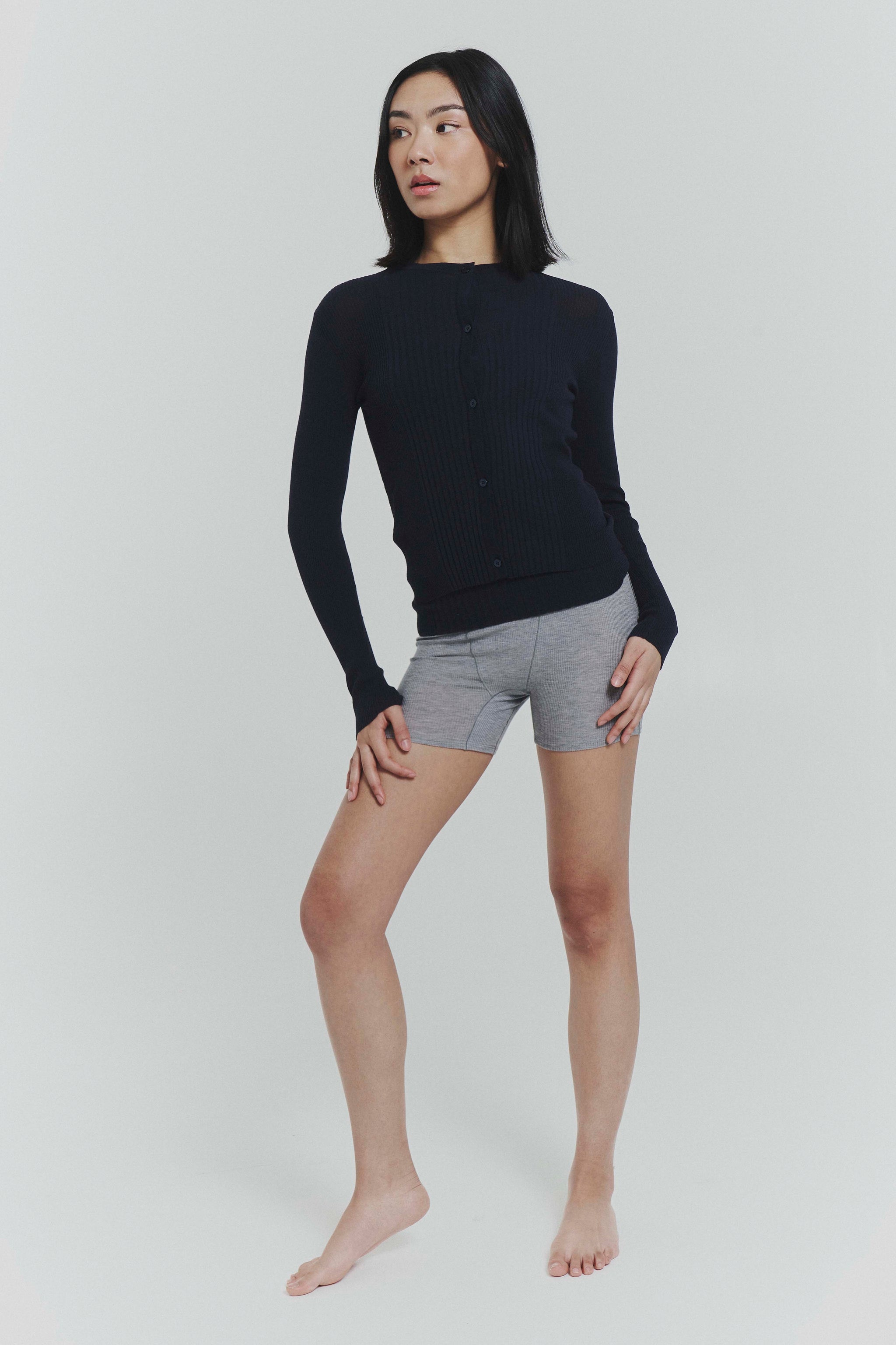 Ribbed Knit Cardigan in Navy