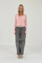 RIBBED KNIT CARDIGAN IN POWDER PINK