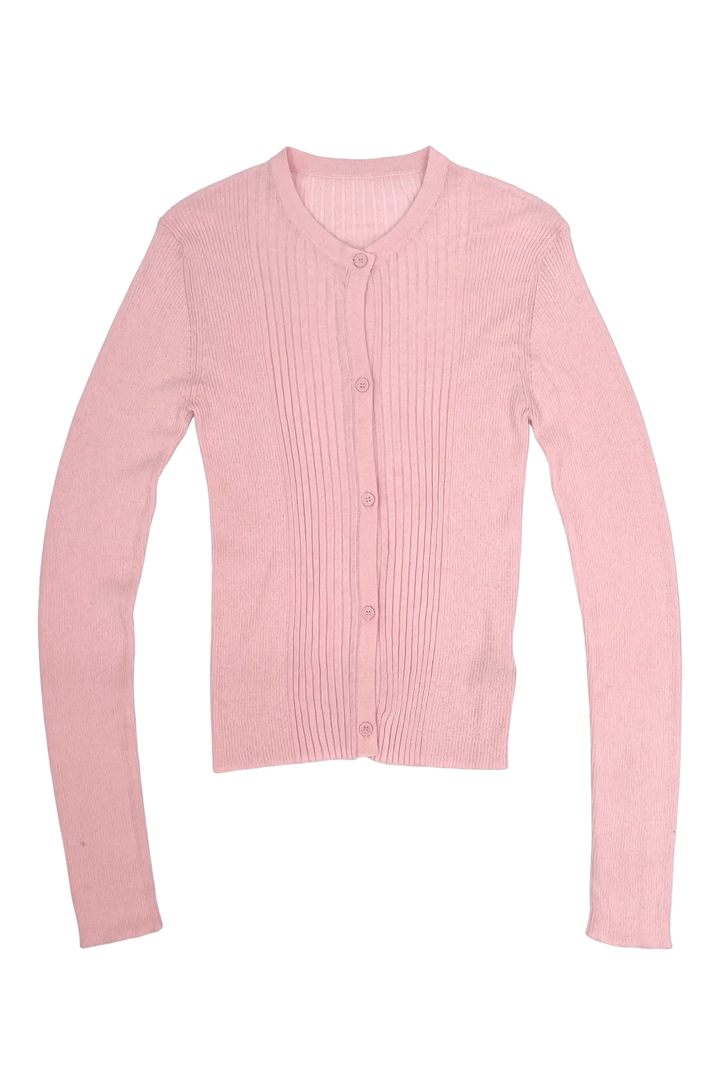 RIBBED KNIT CARDIGAN IN POWDER PINK