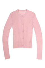 RIBBED KNIT CARDIGAN IN POWDER PINK