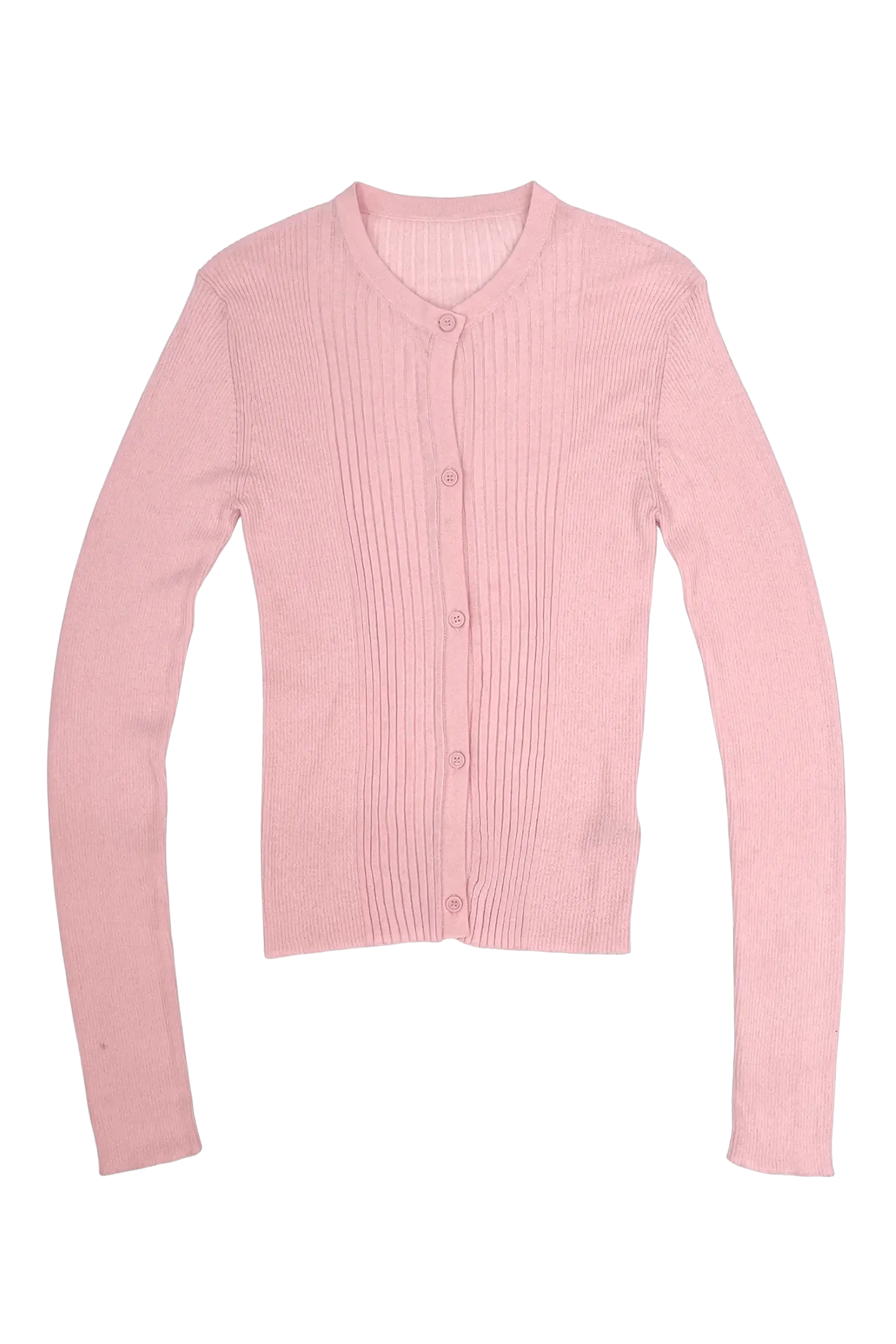 RIBBED KNIT CARDIGAN IN POWDER PINK