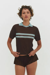 ARACI KNIT POLO TOP IN COCOA CREAM