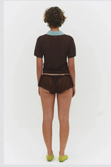 ARACI KNIT POLO TOP IN COCOA CREAM