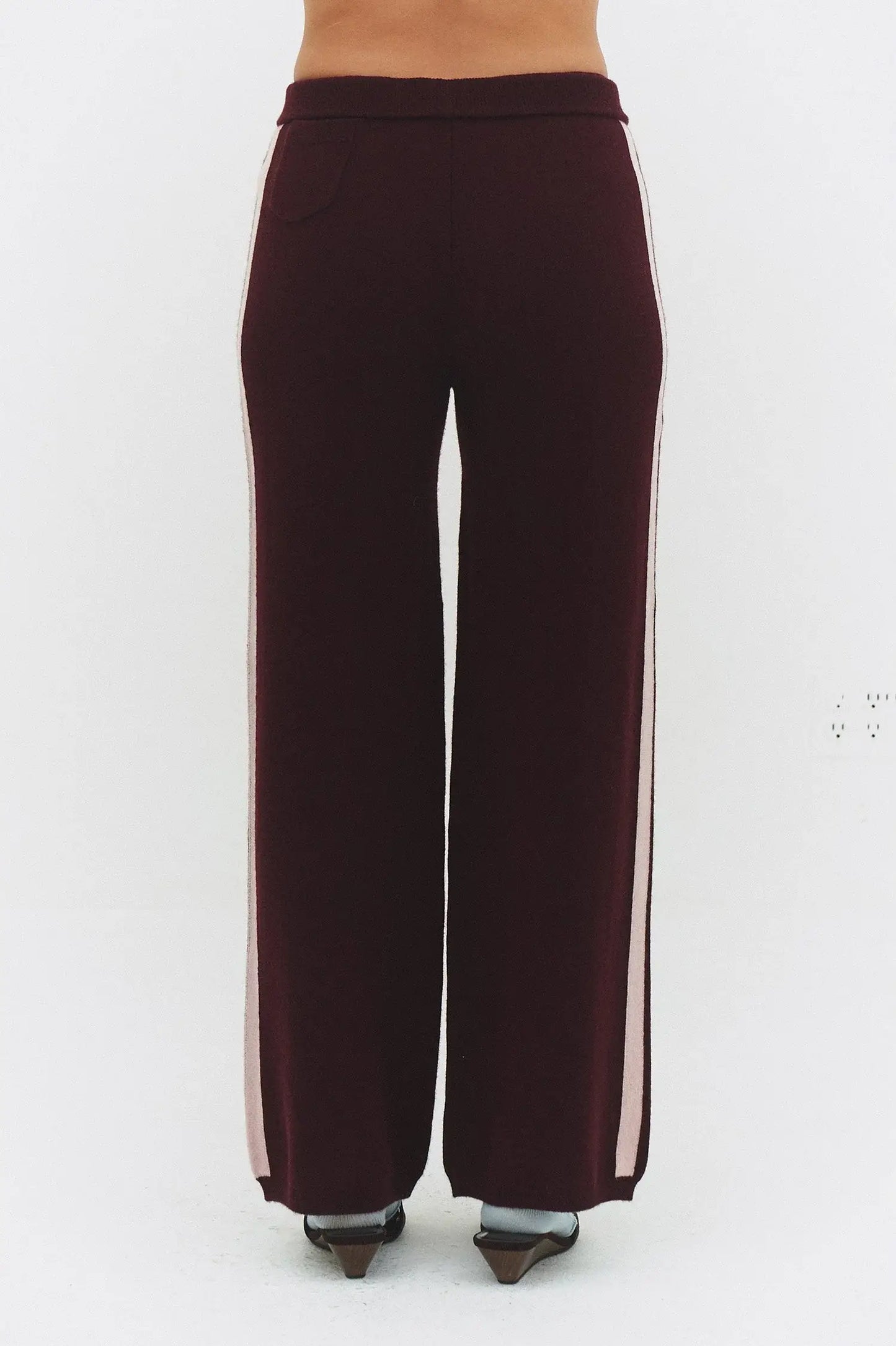 CASHMERE WOOL STRIPE WIDE-LEG PANT IN RASPBERRY