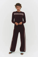 CASHMERE WOOL STRIPE WIDE-LEG PANT IN RASPBERRY