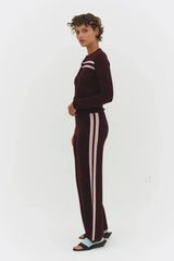 CASHMERE WOOL STRIPE WIDE-LEG PANT IN RASPBERRY