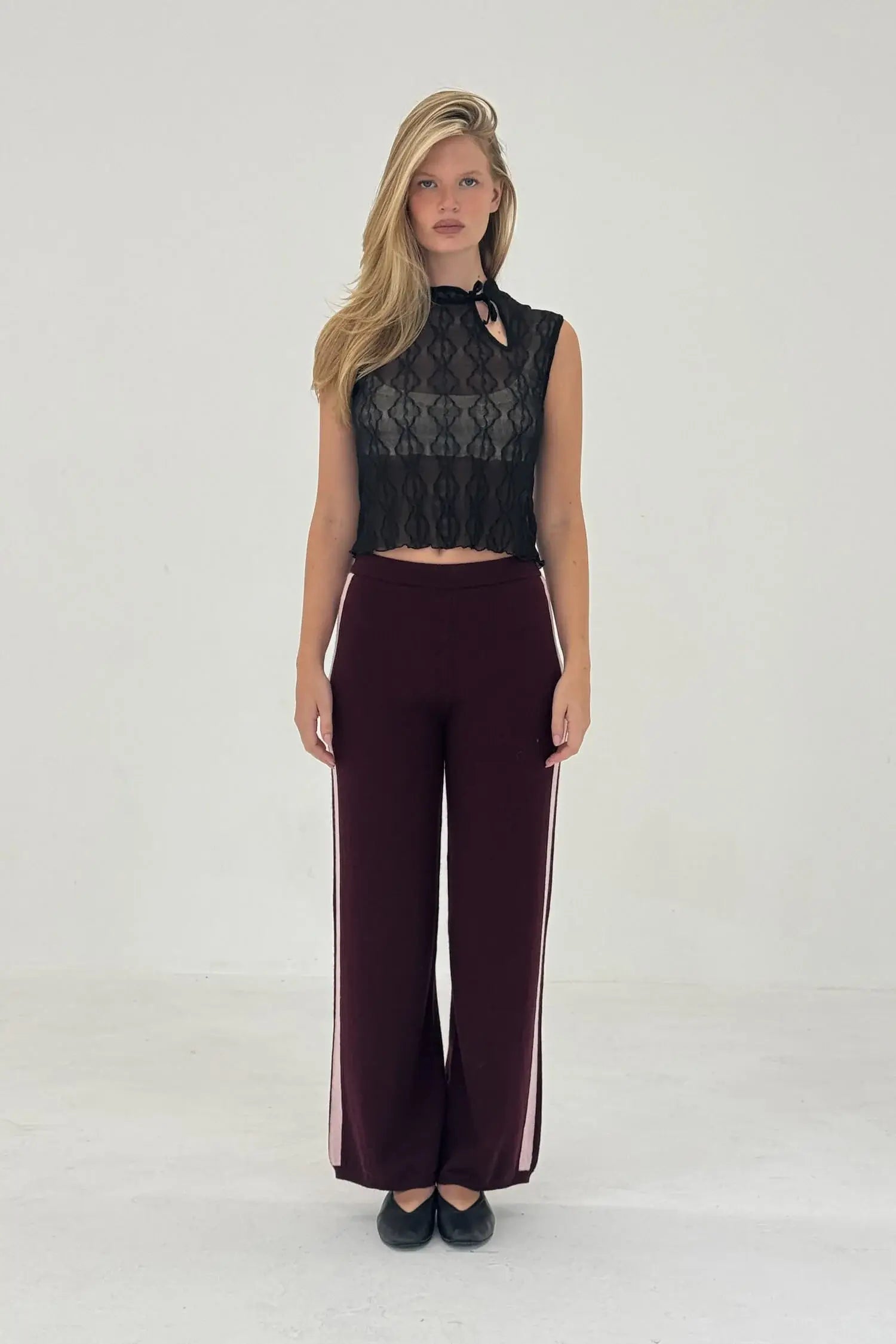 CASHMERE WOOL STRIPE WIDE-LEG PANT IN RASPBERRY