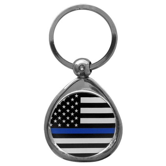 Thin Blue Line Navy Flag Chrome Key Chain - Navy - Flyclothing LLC